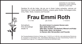 Traueranzeige von Emmi Roth von Pegnitz-Zeitung